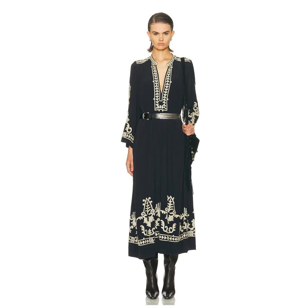 Isabel Marant Étoile Feliana Embroidered Long Sleeve Maxi Dress Size 40